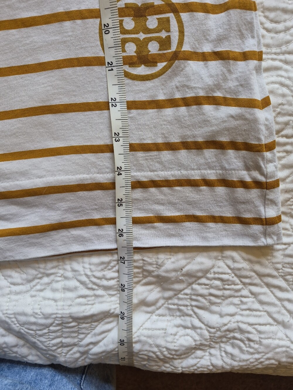 Tory Burch Golden Brown and White Striped Short-Sleeve Tee - Picture 12 of 12